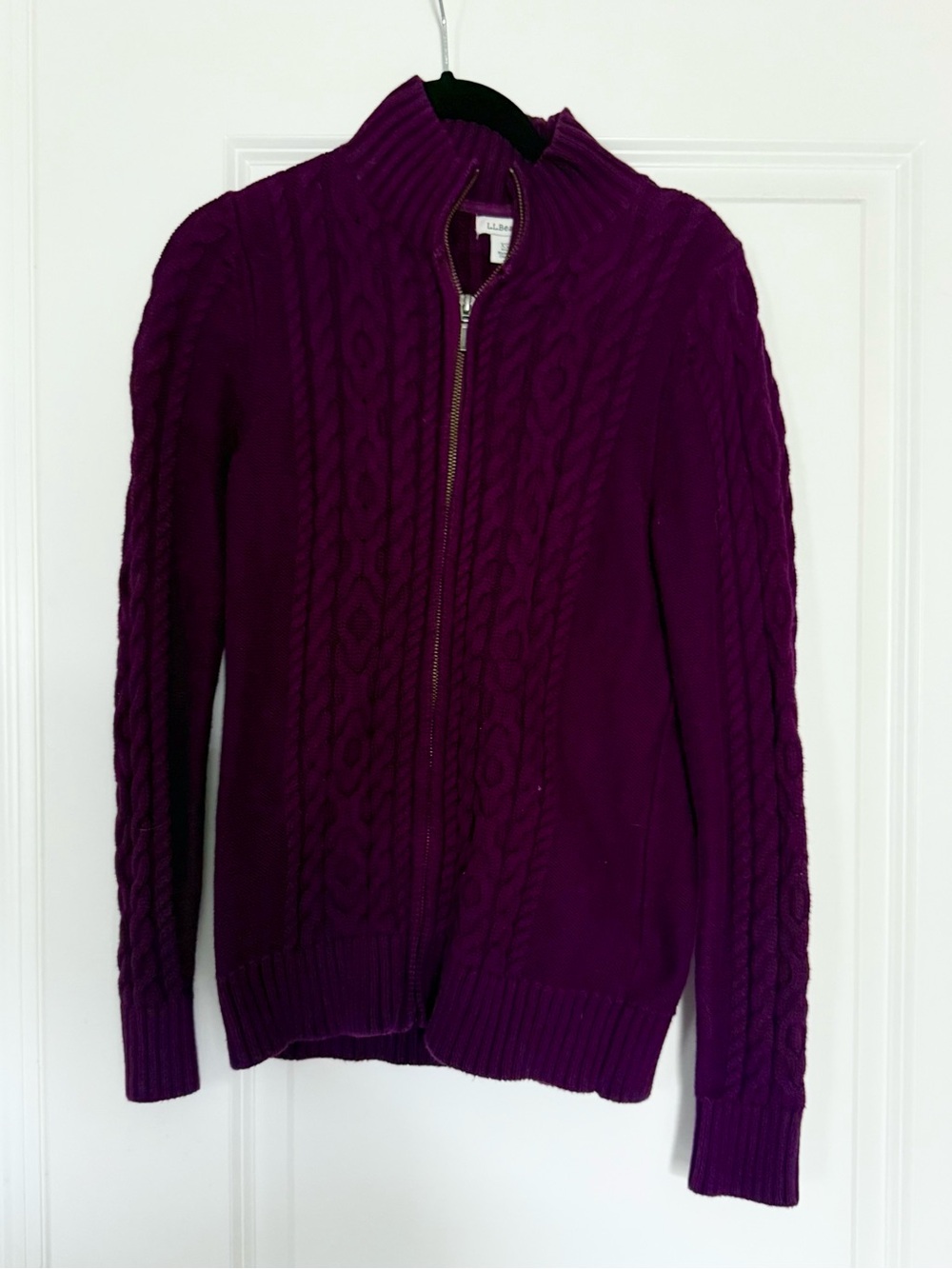 LL Bean Cable-Knit Full-Zip Double L Cable Sweater Cardigan